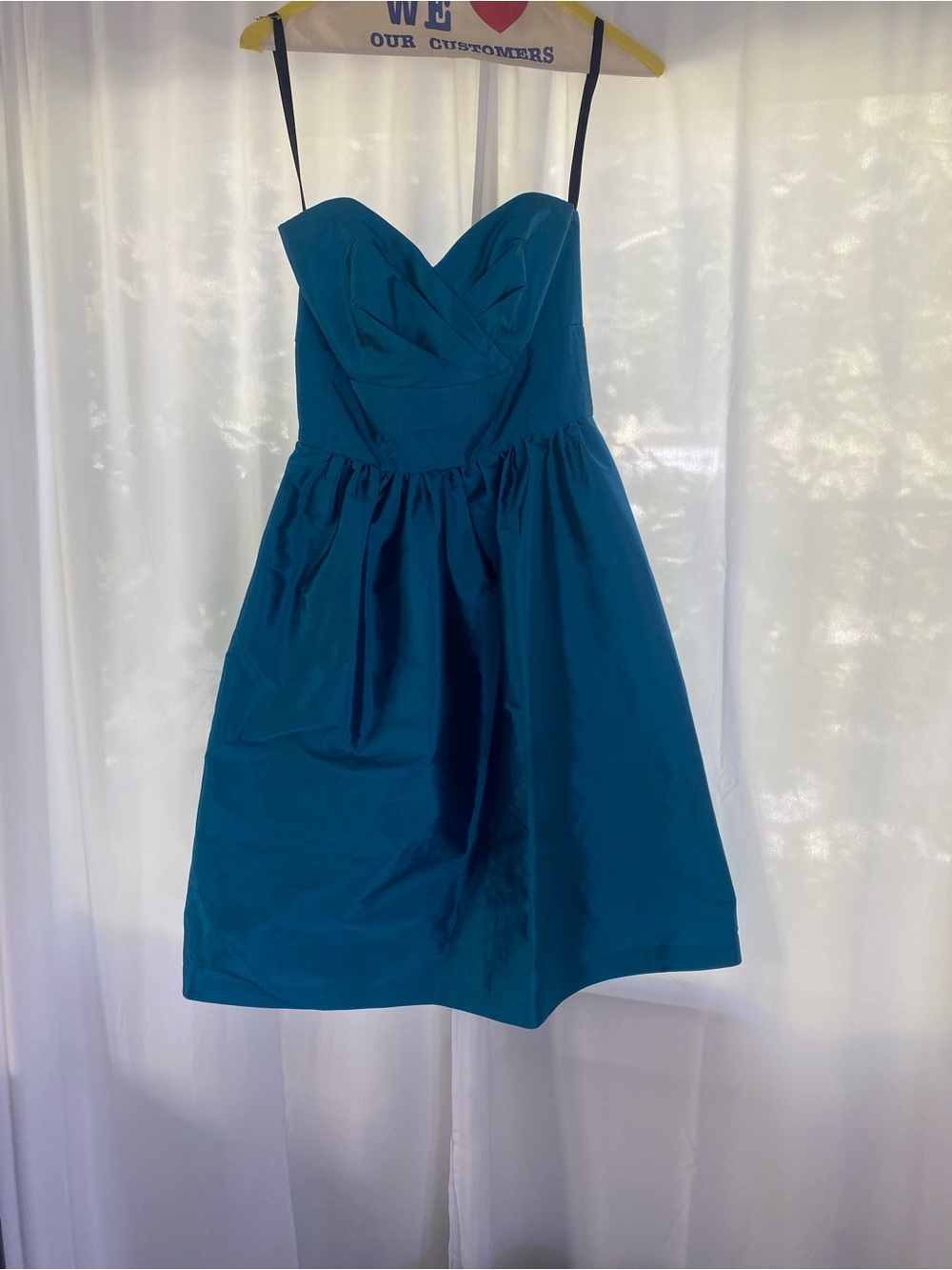 Teal Alfred Sung Strapless A-Line Dress with Sweetheart Neckline